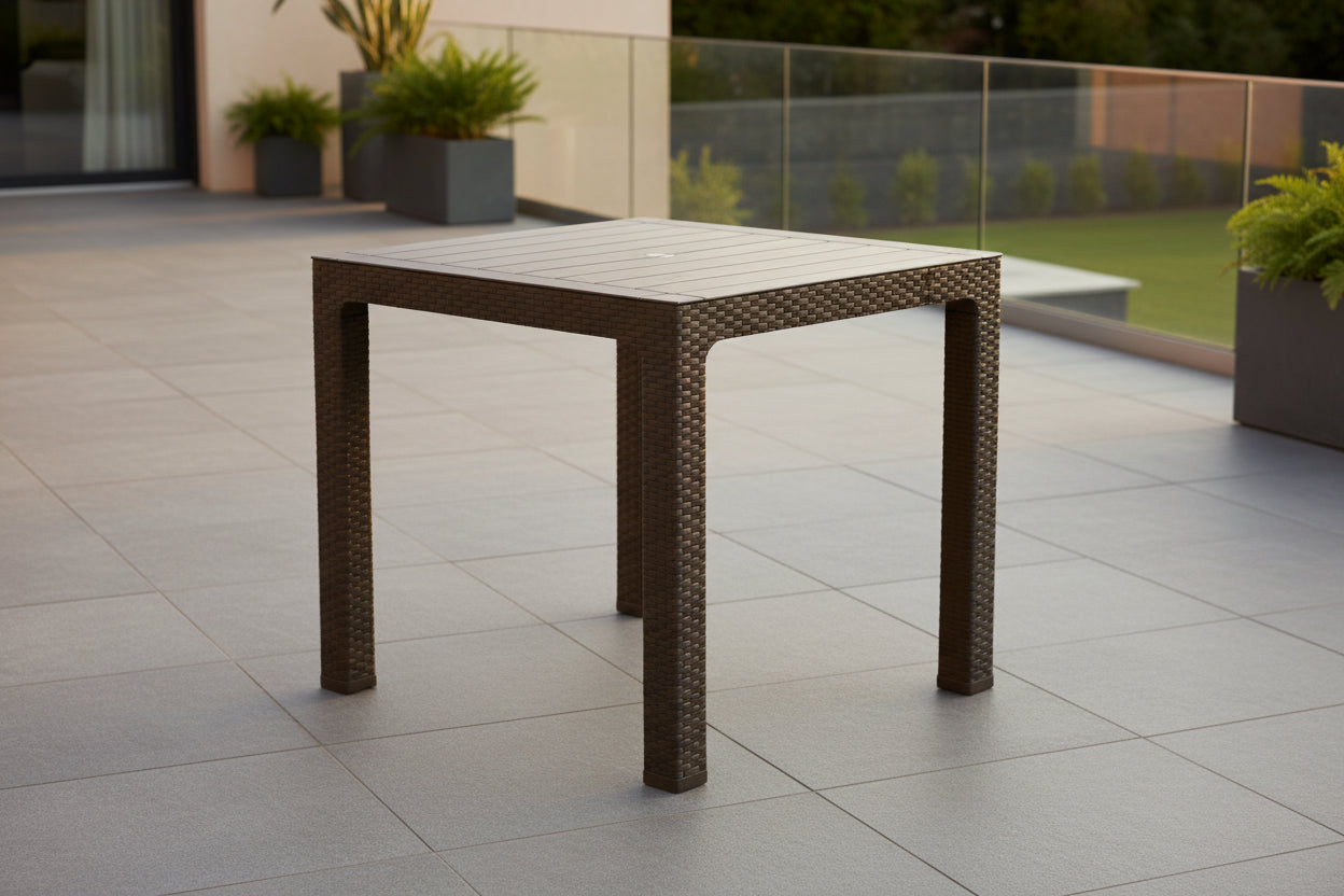 MESA ROBLE CON RATAN 90 X 80